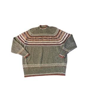 VTG Casual Corner Women's Mock Neck Fair Isle Sweater M Earth-tone Forest Green